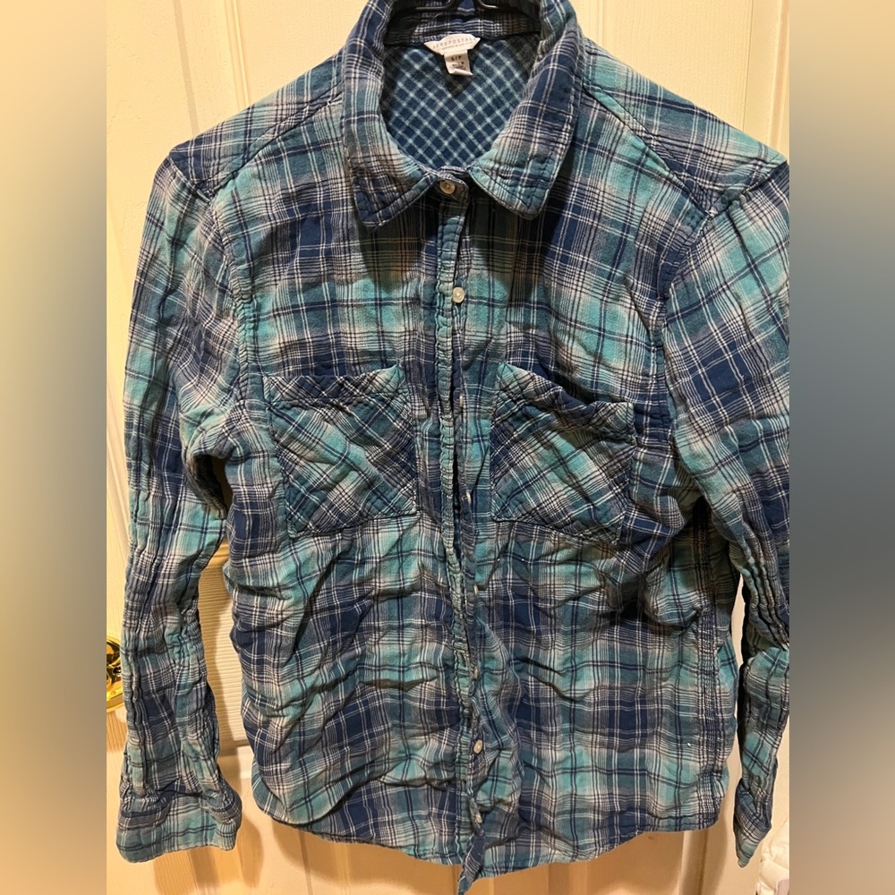 Aeropostale Button Down Long Sleeve Shirt Womens Sz Med Plaid Top